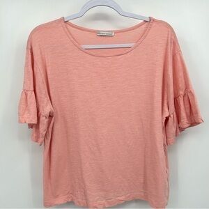 ZARA Women’s Size Medium Pink Short Ruffled Sleeve Pull Over T-shirt/Blouse EUC